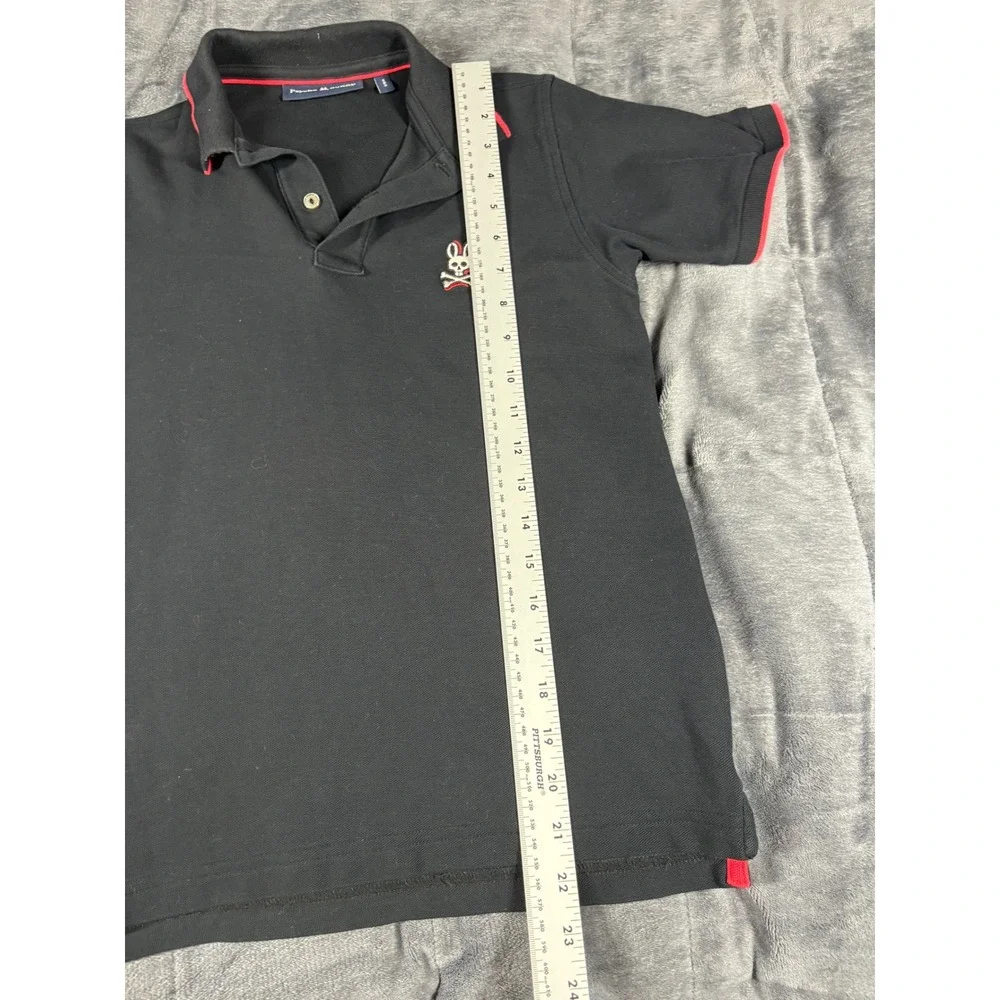 Psycho Bunny Kids Black Red Tipped Short Sleeve Polo Shirt Size L 14-16
